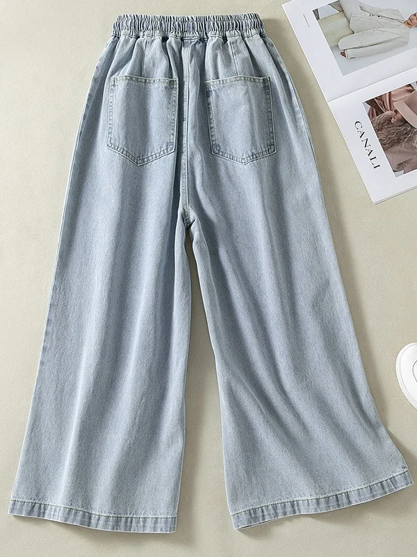 Authentic American Retro Washed Distressed Seven-Foot Wide-Leg Denim Women's Straight Leg Pants Autumn New Style High Waist C...