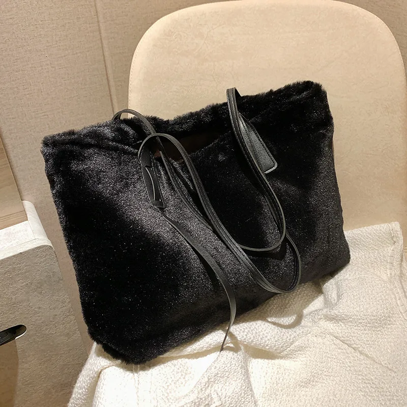 Bolso de hombro de lana de gran capacidad para mujer, bolso de mano de moda, bolso de hombro femenino, bolso de mano, Simple, de invierno, nueva tendencia