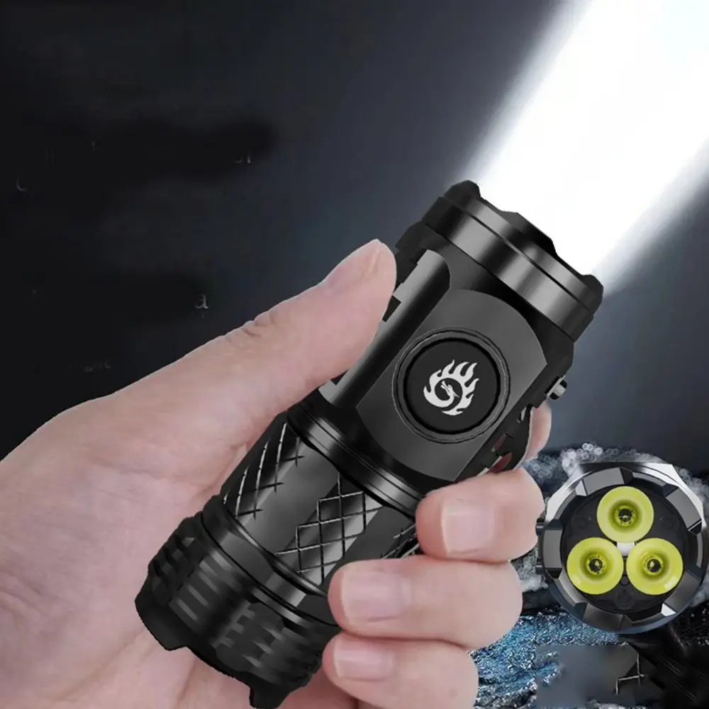 Mini Super Bright Flashlight Three Eyes Flash Small Torch USB LED Hat Clip Light Hiking