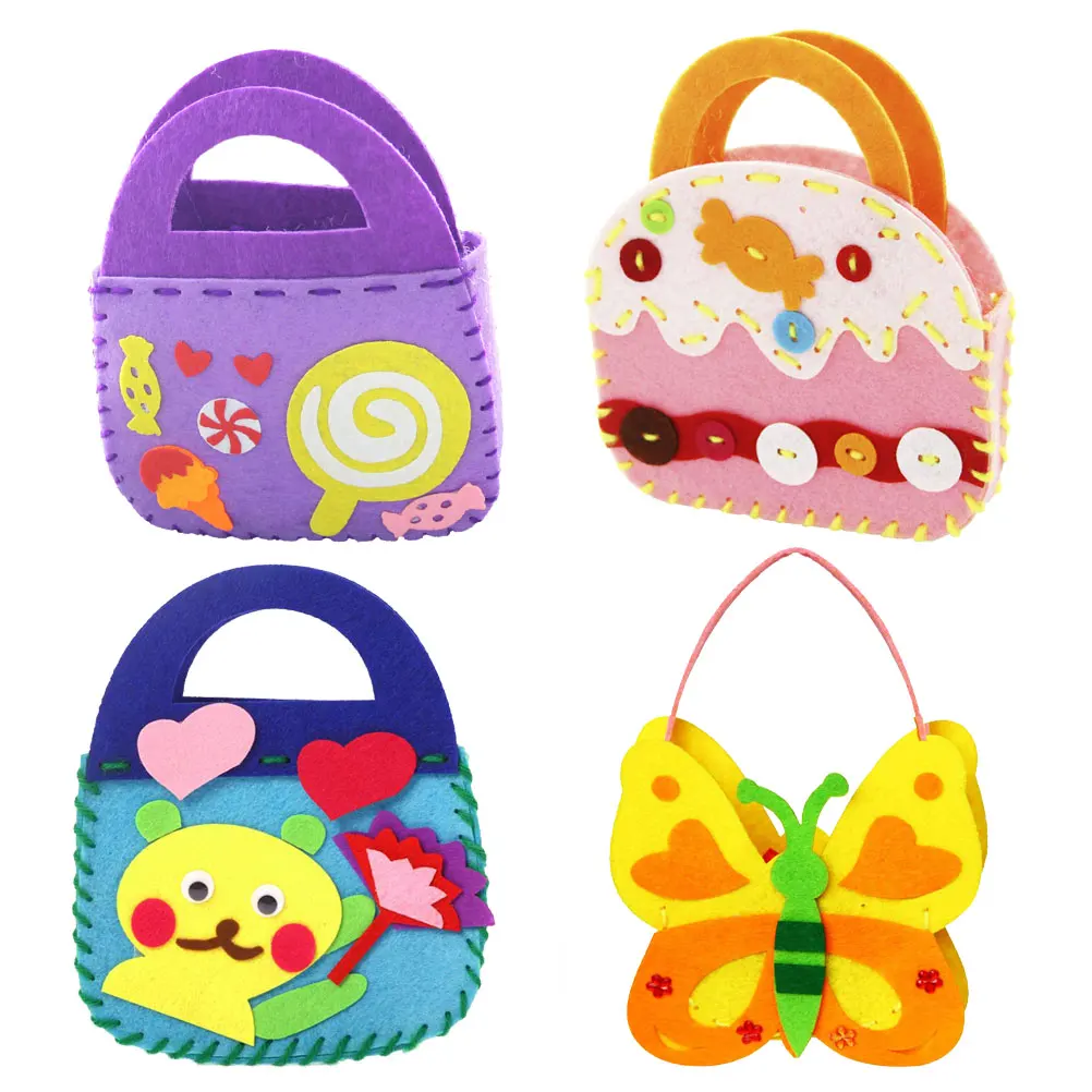 

4pcs DIY Handmade Bag Kit Needle Thread for Kids Sewing Craft Parent-Child Activity Nonwovens Tote Material Easy Sew Small