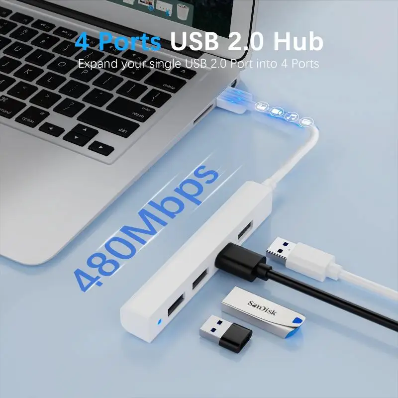 

4 Port USB Hub 2.0 Multi Splitter Adapter 480Mbps USB 2.0 Hub Multiport Adapter For Expansion Desktop Macbook Pro PC Accessories