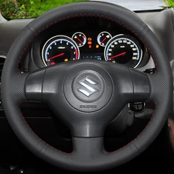 Black Artificial Leather Steering Wheel Cover Hand-stitched Car Steering Wheel Cover For Suzuki SX4 Alto Old Swift Opel Agila