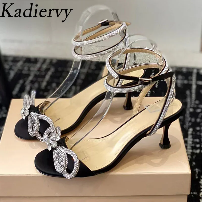 

Sexy Kitten Heels Gladiator Sandals Women Rhinestone Butterfly-knot Wedding Shoes High Heels Summer Crystal Sandals Woman