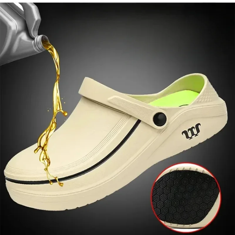 Men Sandals Garden Clogs Waterproof Anti-Slip Oil-Resistant Chef Shoes Comfortable Slippers Women Workers Outdoor Fishing Shoes