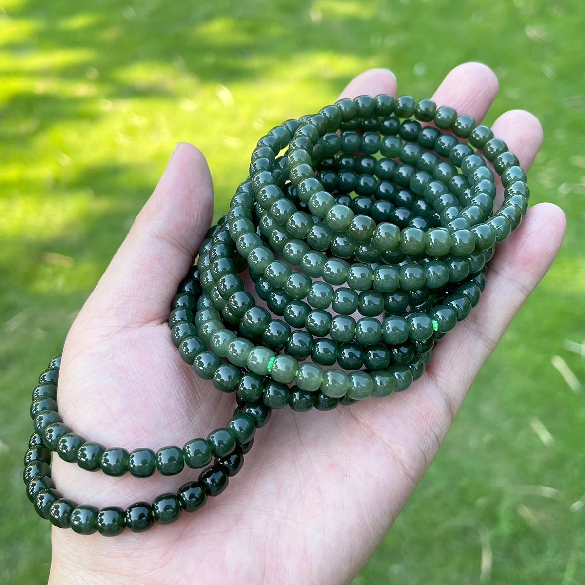 10mm 12mm Natürliches Hetian Nephrit-Jade-Armband mit runden Perlen, dehnbarer Edelsteinschmuck für Damen und Herren, Herz-Chakra-Harmonie-Geschenk – Detail 34
