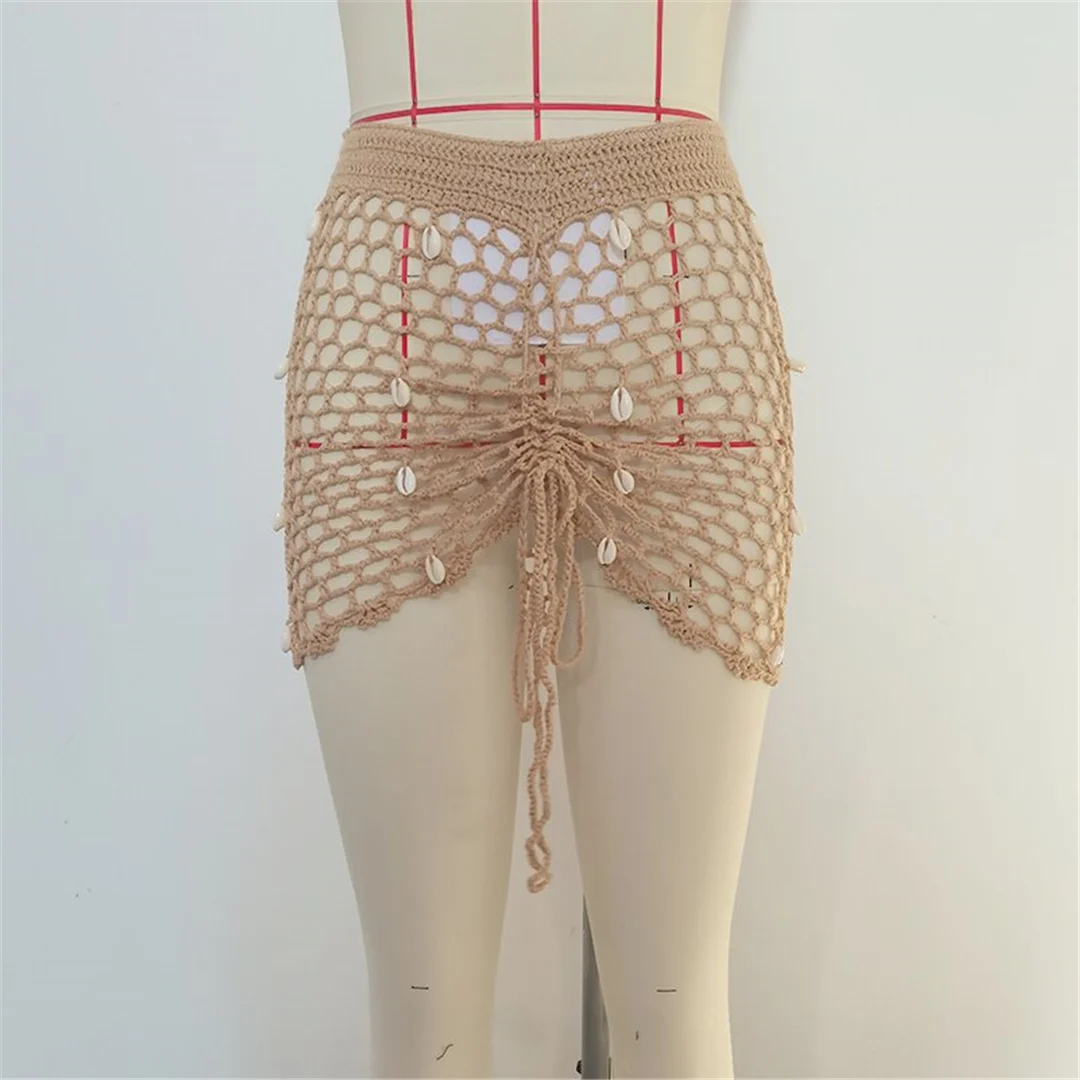 Ausgehöhlter, durchsichtiger, gehäkelter, gestrickter Strandrock, Strandkleid, Strandmode, Damen V6479 – Detail 19