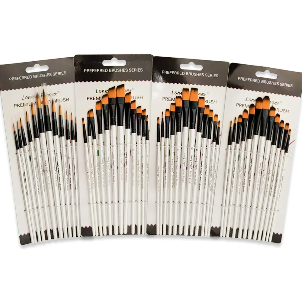 12/48pcs Acrylic Paint Brushes, Professional Synthetic Bristles Paint Brush Set Flat, Filbert,  Round, Angle Paint Brushes
