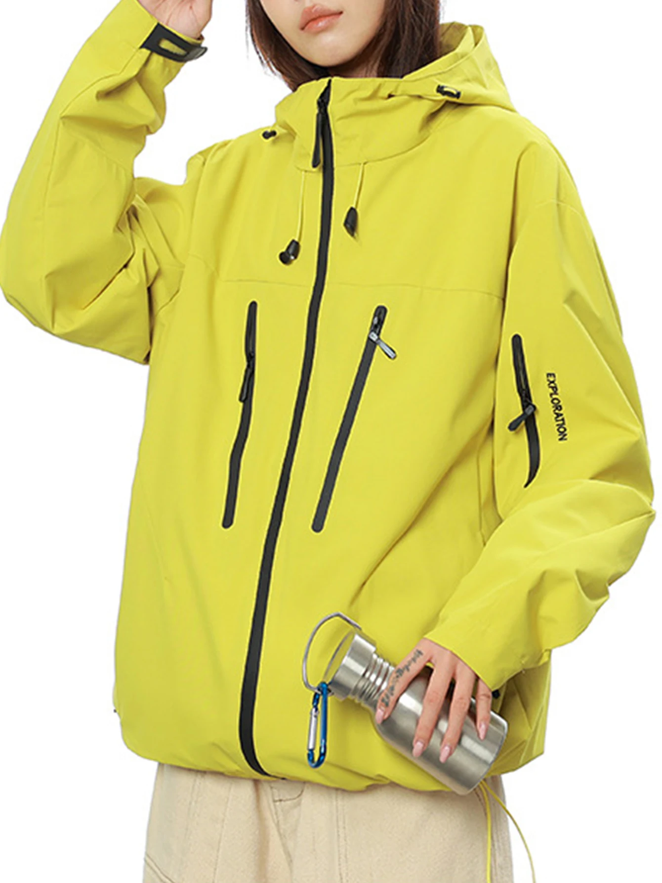 

Women's Contrast Color Hooded Jacket Autumn Winter Korean Chic Elegant Long Sleeve Daily Outerwear