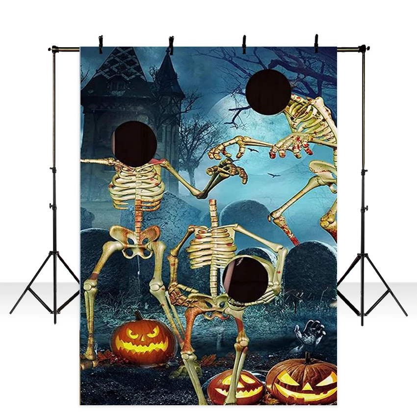 Happy Halloween Backdrops Photography Face In Hole Pumpkin Ghost Devil Castle Baby Portrait Backgrounds Studio Photo Banner