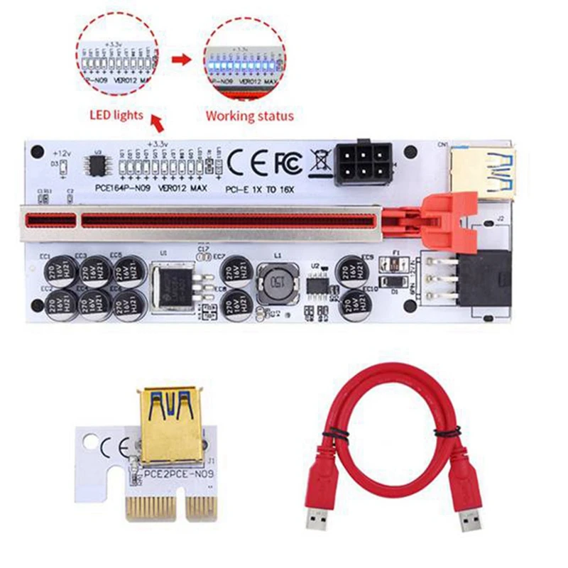 Riser VER012 MAX USB 3.0 PCI-E Riser VER 012 MAX Express 1X 16X Extender GPU Riser Adapter Card LED Work Indicator