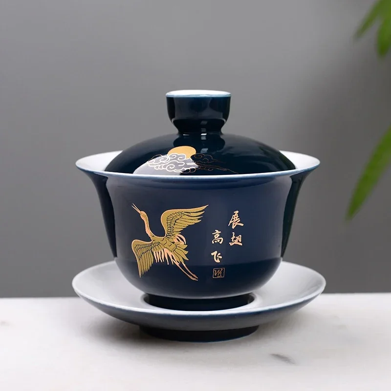 Chinese Traditional Gaiwan Tea Set,Exquisite flower And Bird Pattern Teacup,Porcelain Teapot Tea Set Kung Fu Gaiwan Tea Cup