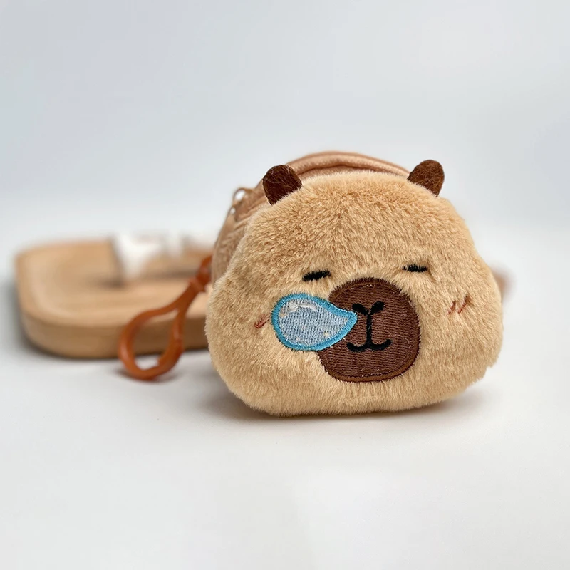 Cute Cartoon Creative Capybara Plush Coin Purse Zipper Purse Keychain Small Headphone Lipstick Bag Mini Wallet Money Bag Gifts