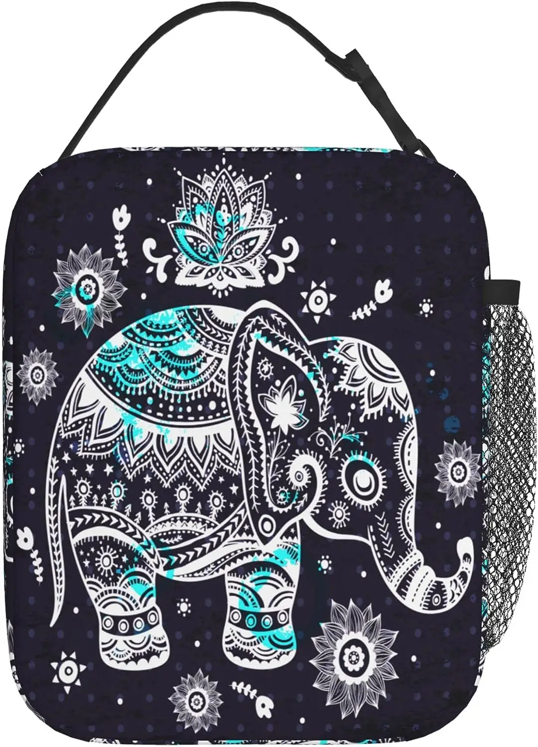 Elephant Lotus Flowers Insulated Lunch Bag Lunch Box Tote Cooler Reusable Thermal Lunch Pail Outdoors Meal Bag for Women Men