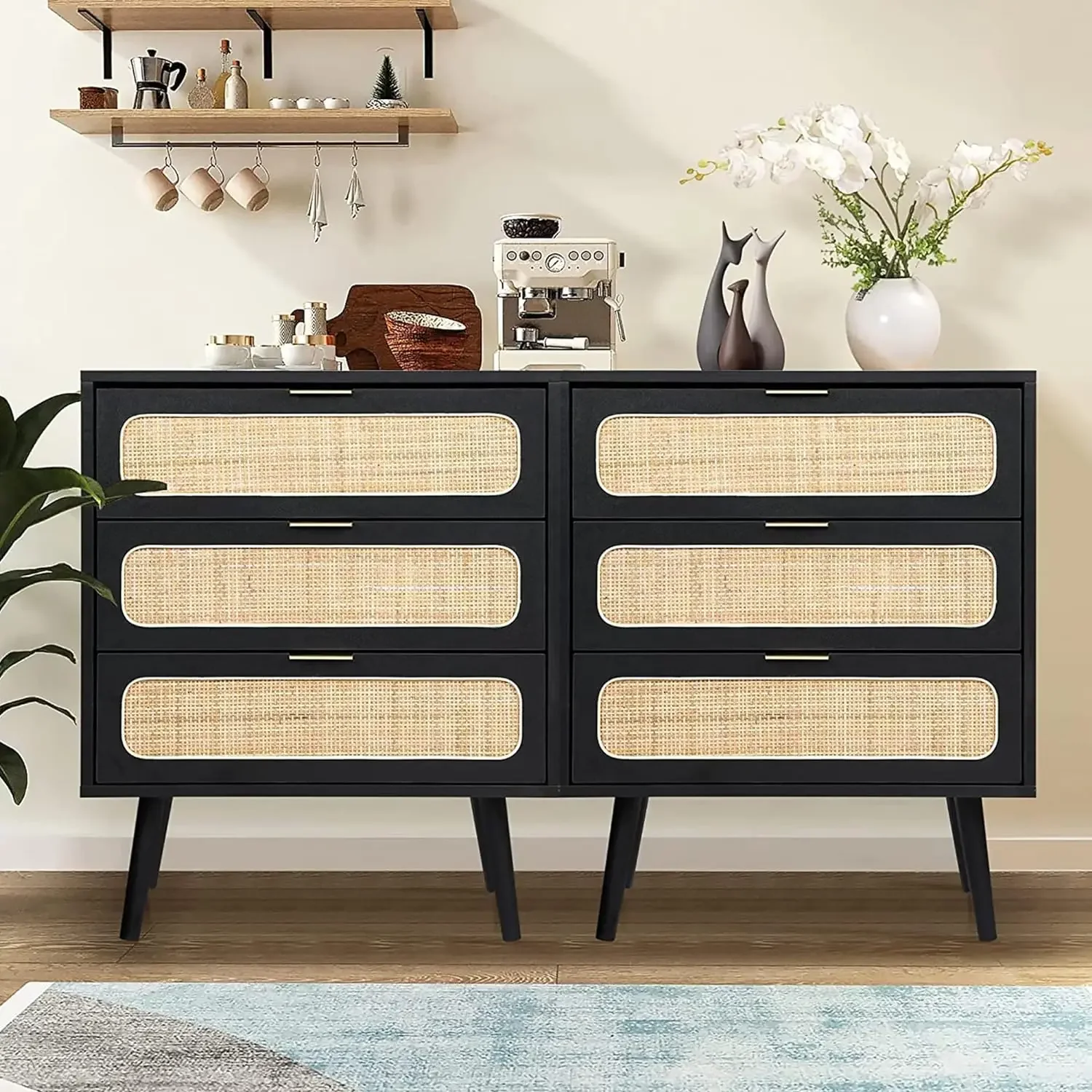 

Drawer Dresser, Rattan Chest of Drawers with 3 Drawers Dresser, Accent Storage Cabinet Modern Bedside Table for Living Room