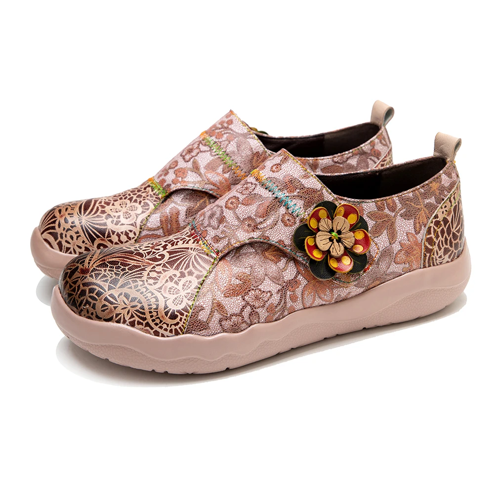 

Comfortable Lightweight Flat Platform Casual Genuine Leather Women's Shoes Hand-Painted Color Printing Stitching Women Loafers