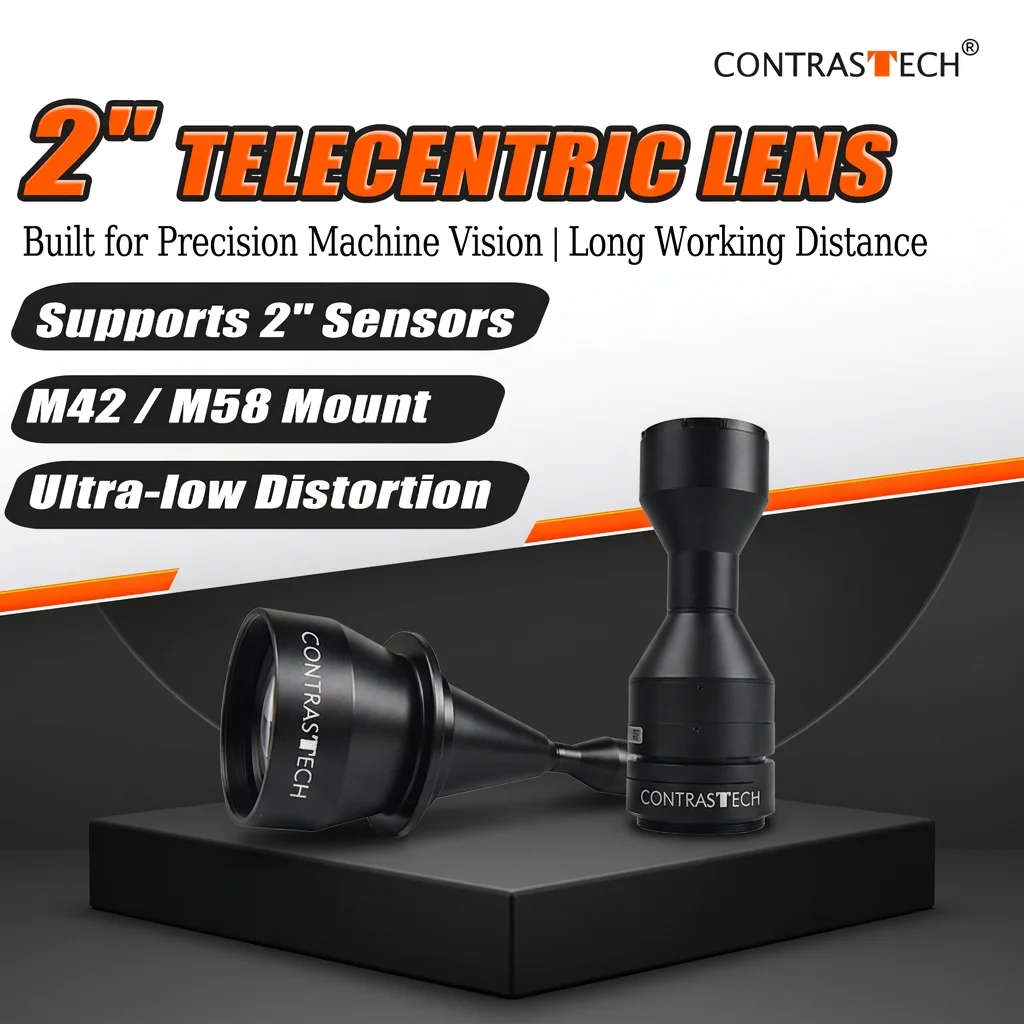 2'' Large Format Telecentric Lens M42/M58 Industrial Machine Vision Lens for AOI Precision Measurement & Inspection