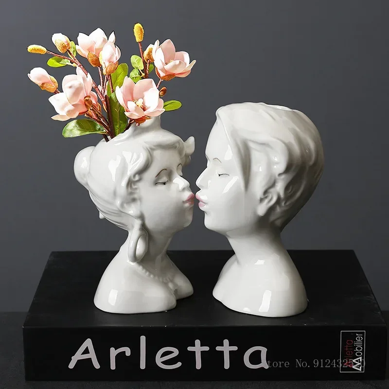 Nordic style ceramic vase for boy and girl, crafts, wedding decoration, black and white, home, living room, bedroom, creative