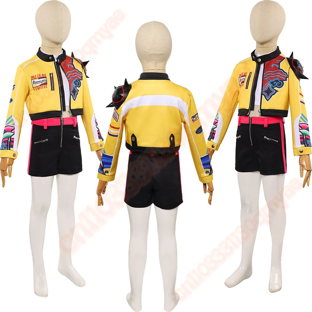 Rumi 아동 의류 KPop 코스프레 의상의 악마 헌터 키즈 소녀 노란색 코트 의상 변장 할로윈 카니발 파티