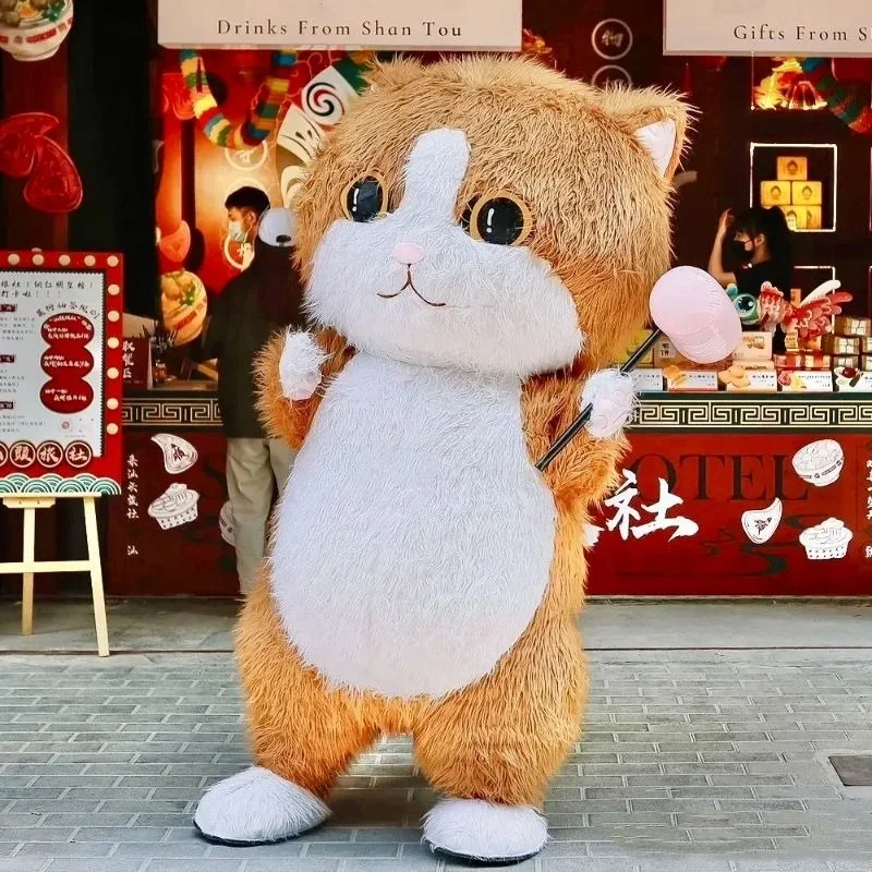 Christmas Furry Inflatable Brown Cat Mascot Costume Adult Wearable Blow Up Suit Animal Character Fancy Stage For Carnival No B