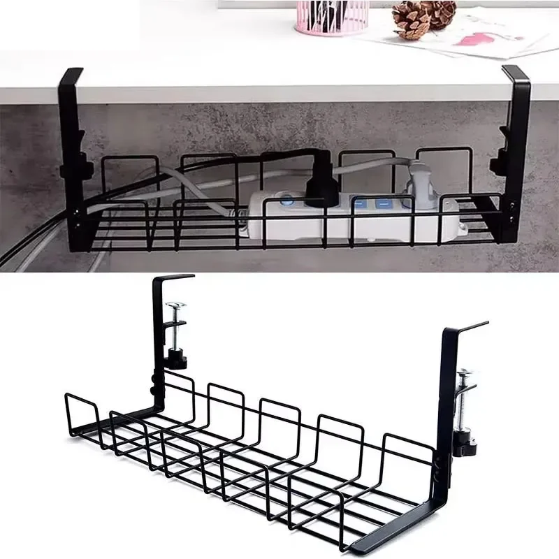 Cable Management Rack Under Desk Storage Tray Home Office Desk Wire Organizer No Punching Socket Storage Accessories