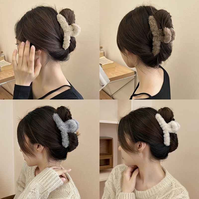 New Winter Plush Hair Claw Elegant Acrylic Hairpins Women Hair Clip Barrette Crab Headwear Girls Hair Accessories