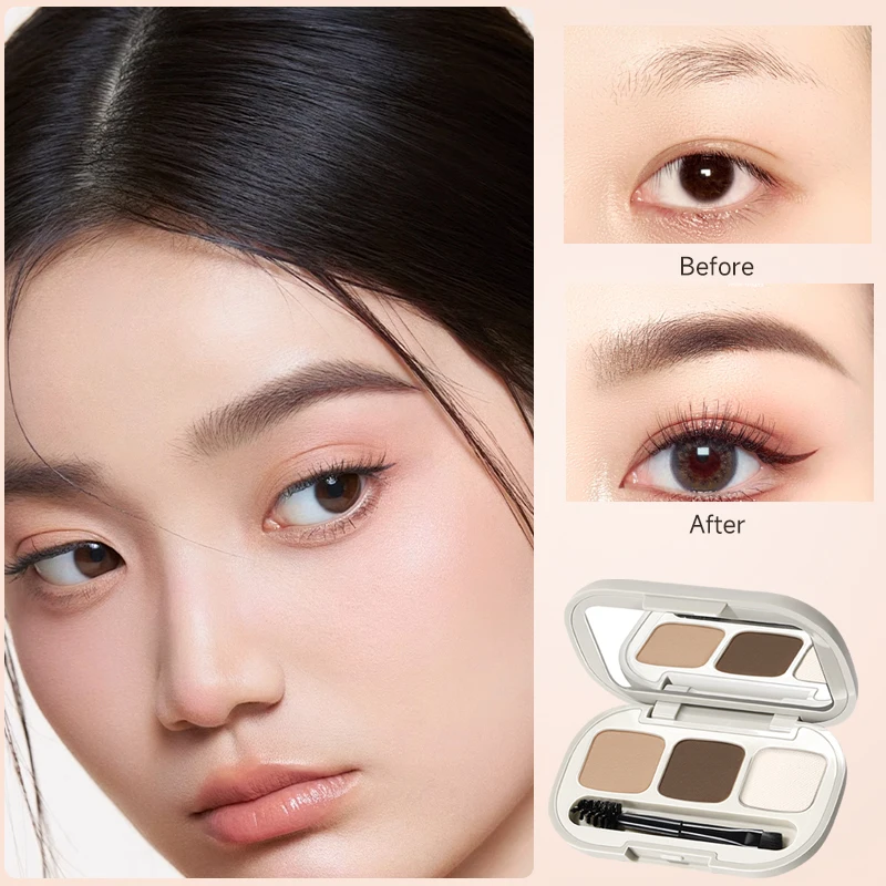 3가지 색상 눈썹 파우더 팔레트 - 매트, 번짐 없는 오래 지속되는 메이크업, 방수 오래 지속되는, 자연스러운 3D 눈썹 룩