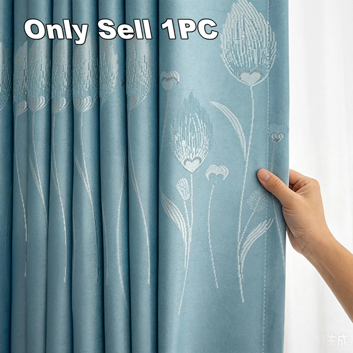 1pc Thickening Sunscreen Curtain Fabric, Bedroom Living Room Use, Heat Insulation UV Protection Embroidered Curtain Material