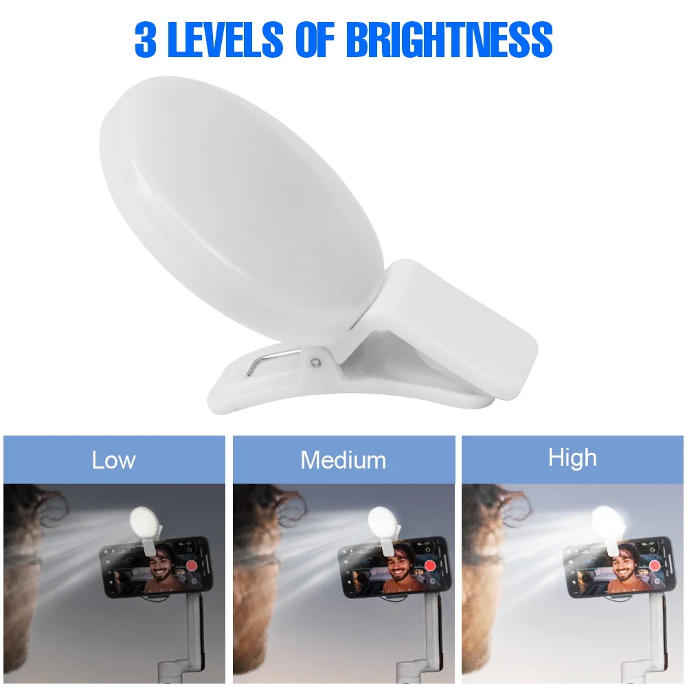 LED Clip‑on Selfie Fill Lamp 3Brightness 2Modes USB Rechargeable Mini Ring Lights For Phone Live Streaming Video Shooting Makeup