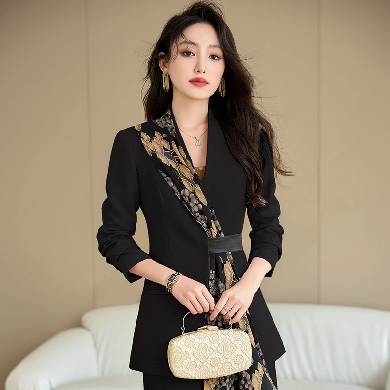 ZJYT Elegant Office Lady Long Sleeve Blazer Suit Skirt Sets for Women 2 Pieces Work Wear Plus Size Formal Business Outfit Autumn