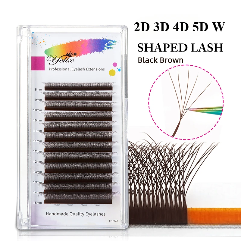 Yelix Brown Eyelashes W Shaped Eyelash Extensions Single Tips 2D 3D 4D 5D Premade Fans Lahses Soft Natural Individual Lahes