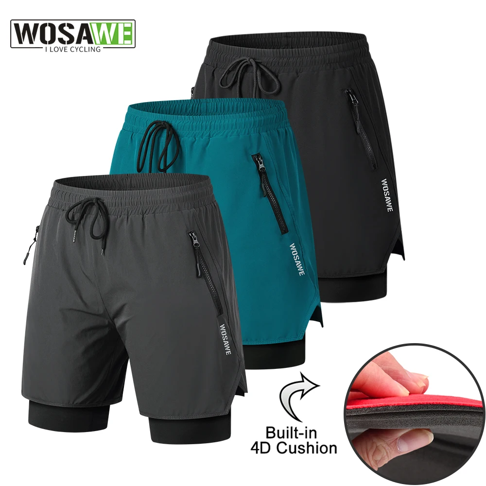 WOSAWE MTB Shorts Summer Men Cycling Shorts 2 in 1 Mountain Bike Padded Shorts Double Layer Downhill Bike Quick Dry Short Pants