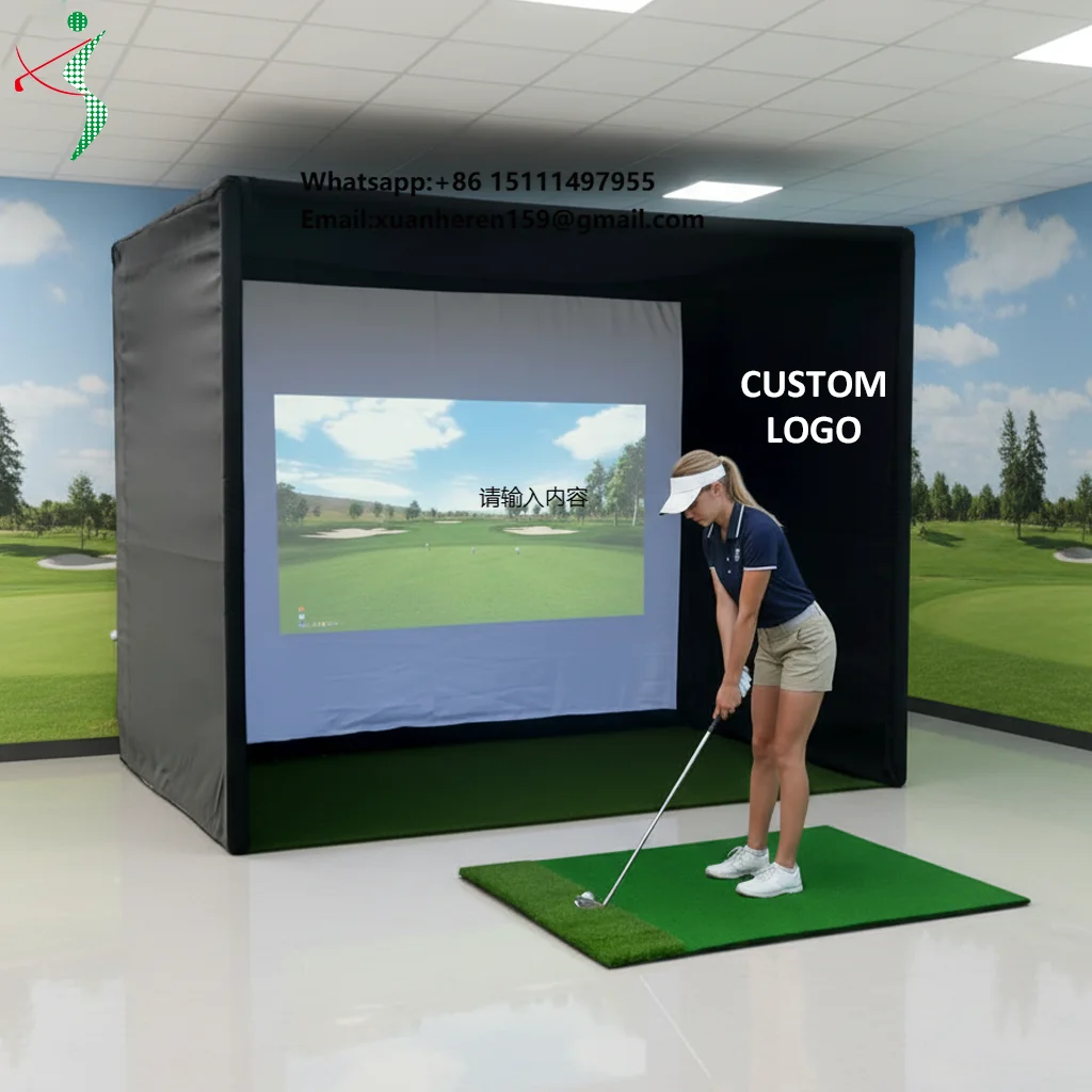 

Custom Golf Simulator Enclosure 10x9ft with Impact Screen Aluminum Frame Golf Simulator Net for Indoor Golf Hitting Training