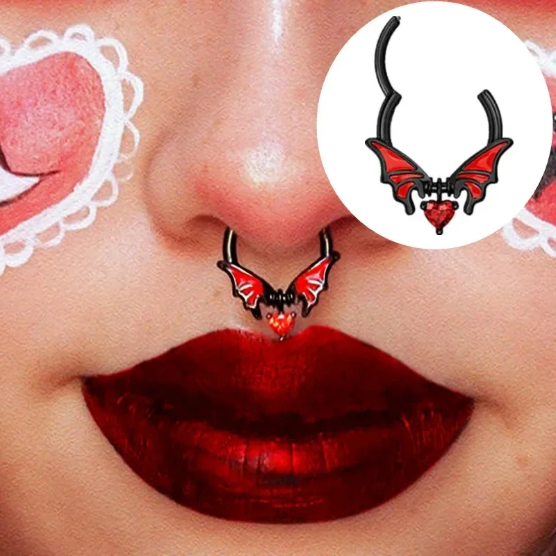 1PCS Bat Wings Septum Clicker Hoops Nose Ring Red Helix Hoop Earrings Rook Cartilage Jewelry Daith Hoop Conch Earring for Women