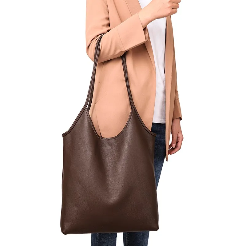 Luxury Soft Leather Women Shoulder Bag Large Female Totes Bag Casual Cowhide Handbag Designer Simple Leather Shopping Hand Bag