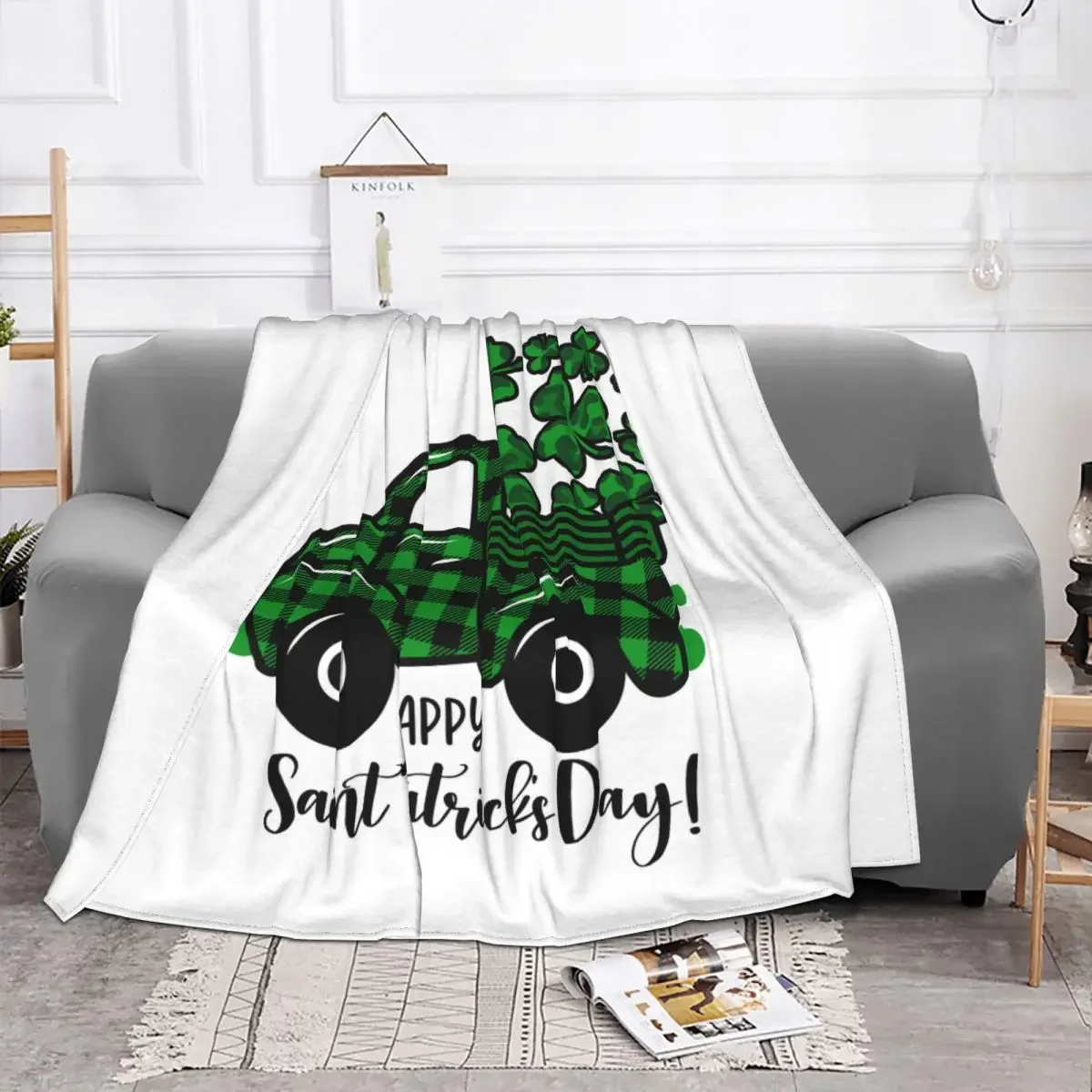 Car Saint Patrick's Day Blanket Velvet Winter Irish Lucky Shamrock Multi-function Throw Blankets for Sofa Couch Bedspread