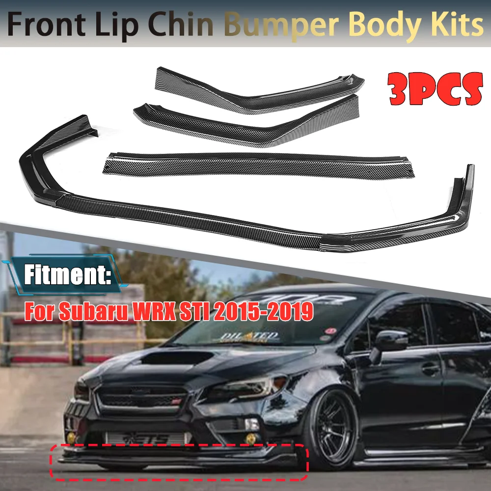 

3pcs Car Front Bumper Splitter Lip Spoiler Splitter Deflector Lips Cover Trim Body Kit For Subaru WRX STI 2015-2019 Car Styling