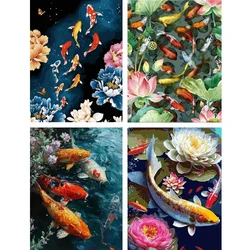 5D DIY Diamond Painting Koi Fish Watercolor Full Drill Diamond Embroidery Lucky Fish Diamond Mosaic Art Crafts Wall Art Decor