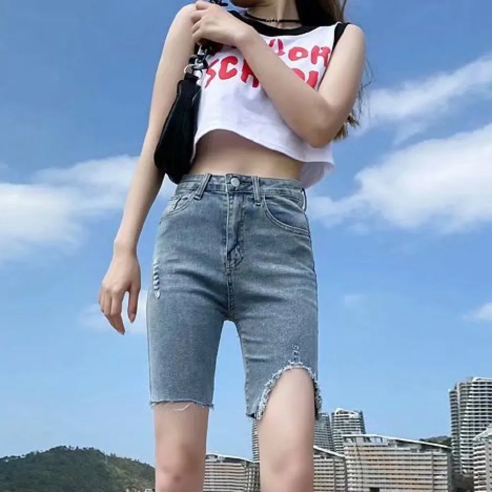 Feynzz Fashion New Summer Women High Waist Button Wigh Leg Jeans Shorts Casual Female Loose Fit Blue Denim Shorts