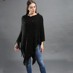 Spring Autumn Women Loose Versatile Solid Knitwear Pullover Fashion Street Poncho Lady Capes Black Cloaks