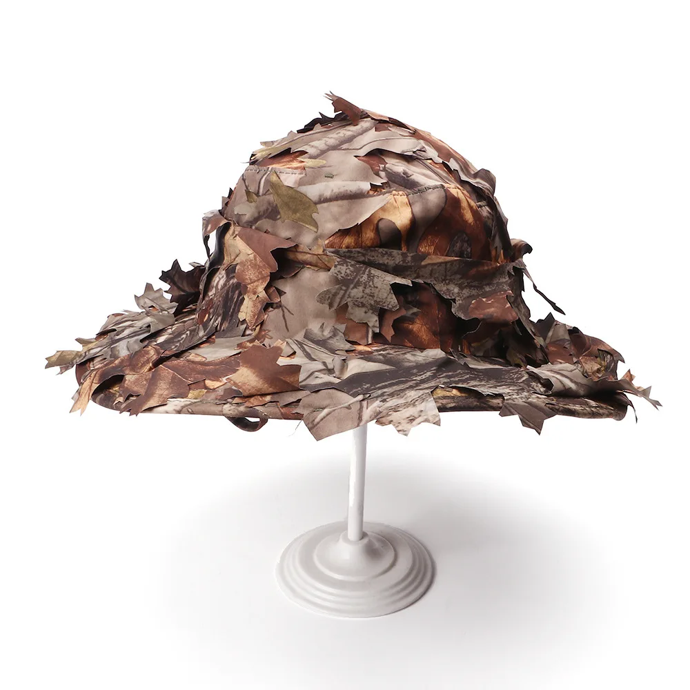 Herren Tarnmuster Boonie Hüte 3D Blätter Camo Taktische Kappe Ghillie Mützen Jäger Scharfschützen Hüte Angeln Sonnenschutz Jagdzubehör – Detail 9