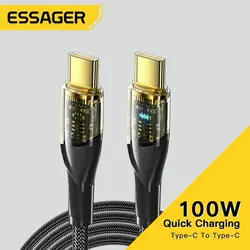 Essager USB C에서 USB C 케이블 PD 고속 충전 충전기 와이어 코드, 맥북 아이패드 삼성 화웨이 샤오미 포코 5A 타입 C 케이블, 100W