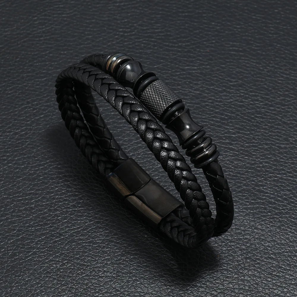 Trendy Leather Bracelets Men Stainless Steel Multilayer Braided Rope Bracelets For Male Bracelets Jewelry Pulsera Hombre