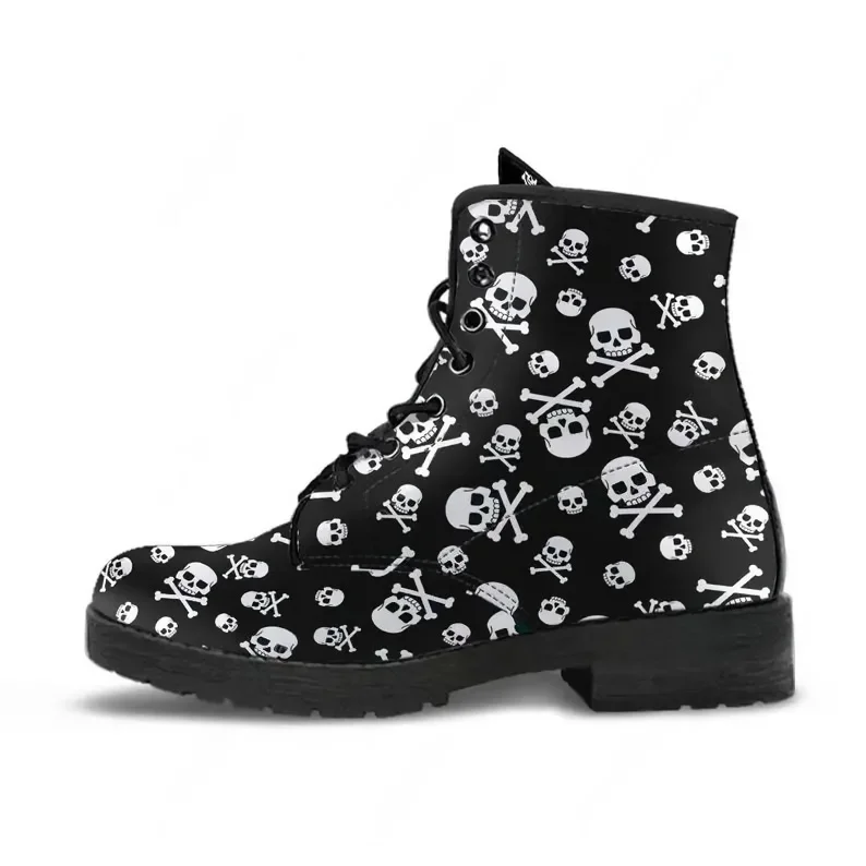 

Skulls Leather Boots, Handcrafted Custom Print, Men's Women's Winter Boots
