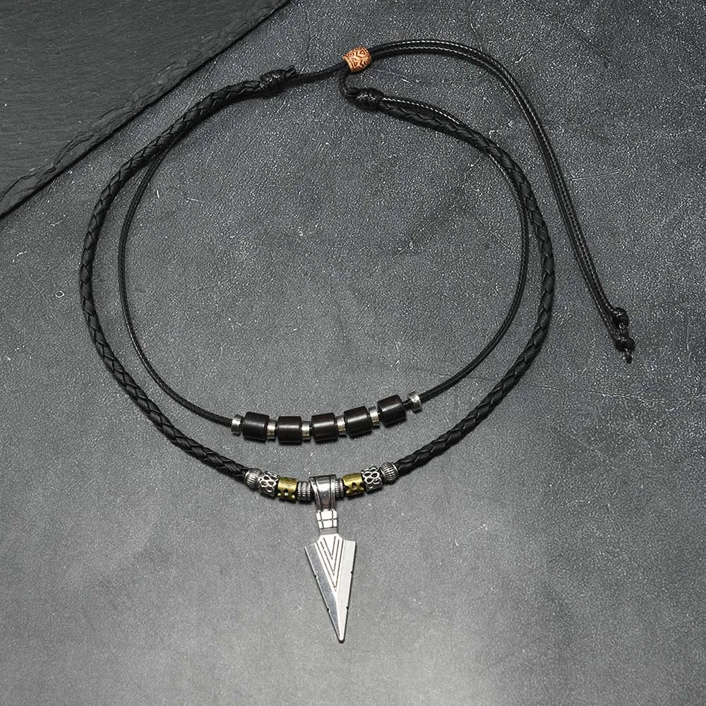 Men's Viking Arrowhead Necklace Vintage Ethnic Tribal Braided Leather Necklace Arrow Pendant Layered Neck Jewelry Accessory Boho view 4