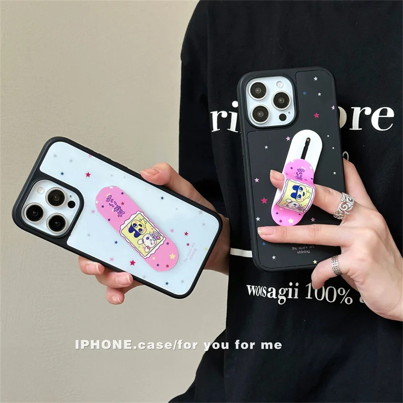 Cute Little Star Phone Case For iPhone 16 Pro 15 Pro Max Cover with Sticking Plaster Stand Hard Cases For 14 Pro 16Pro Max Funda