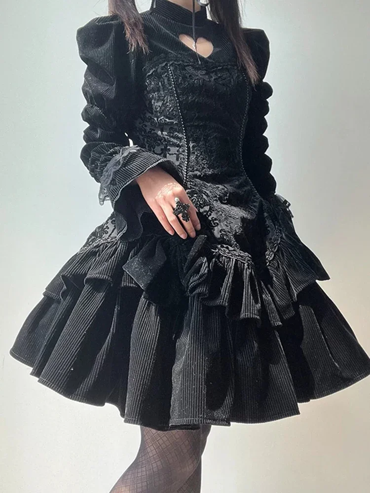 Dunkles gotisches Lolita Flock kleid op Lolita aushöhlen süßes cooles Häschen Halloween Prinzessin Kleid