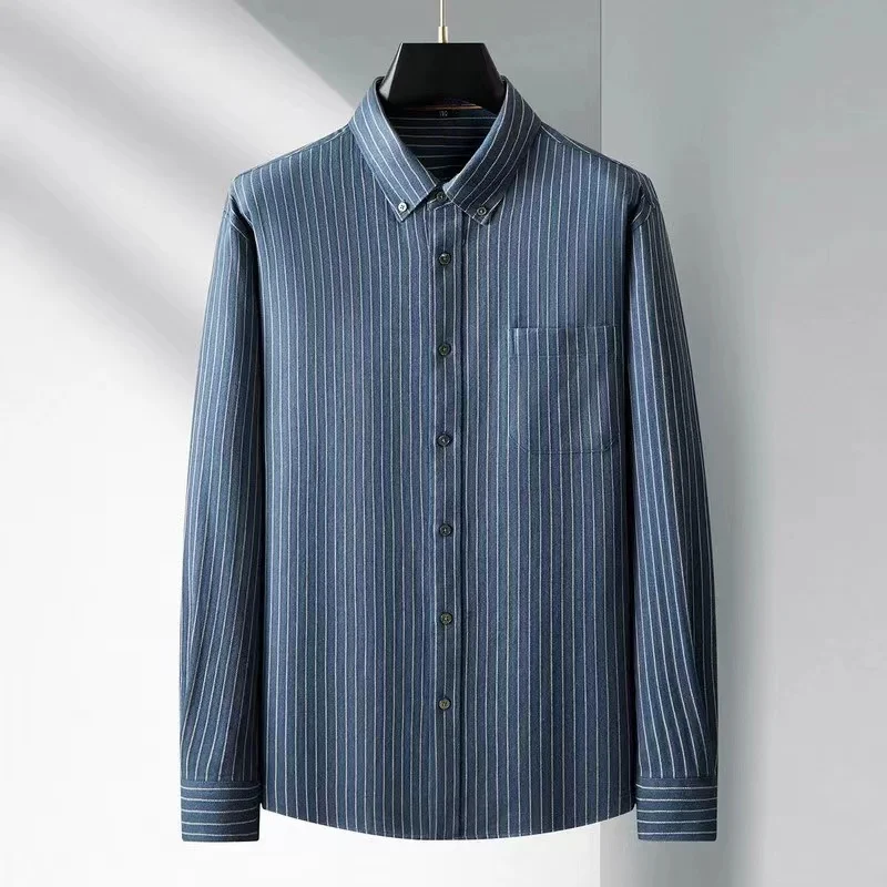 New autumn and winter models Men's striped shirt Men's corporate casual high-quality shirts Large size 6xl 7xl