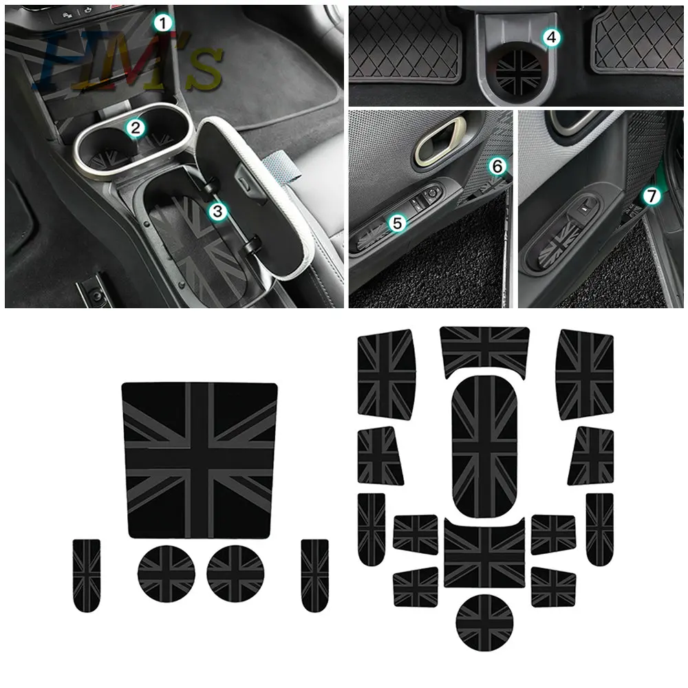 Car Compatible with Mini Cooper F65 Anti-Slip Gate Slot Cup Mat Door Groove Non-slip Pad Interior Car-styling Coaster Mats 19pcs