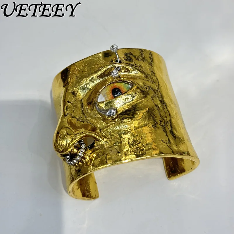 

Французский нишевый высококачественный металлический браслет с 3D-эффектом для лица и глаз, роскошный модный индивидуальный широкий браслет в стиле Y2K, украшение