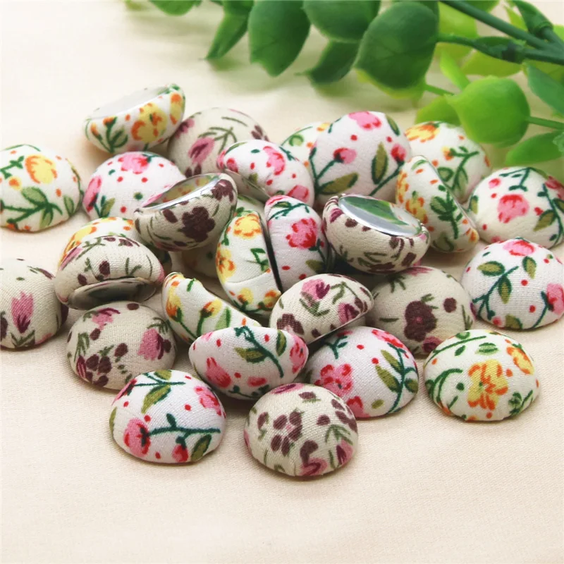 30pcs Floral cloth Fabric Covered half round Flatback Buttons Home Garden Crafts DIY accessories 18mm